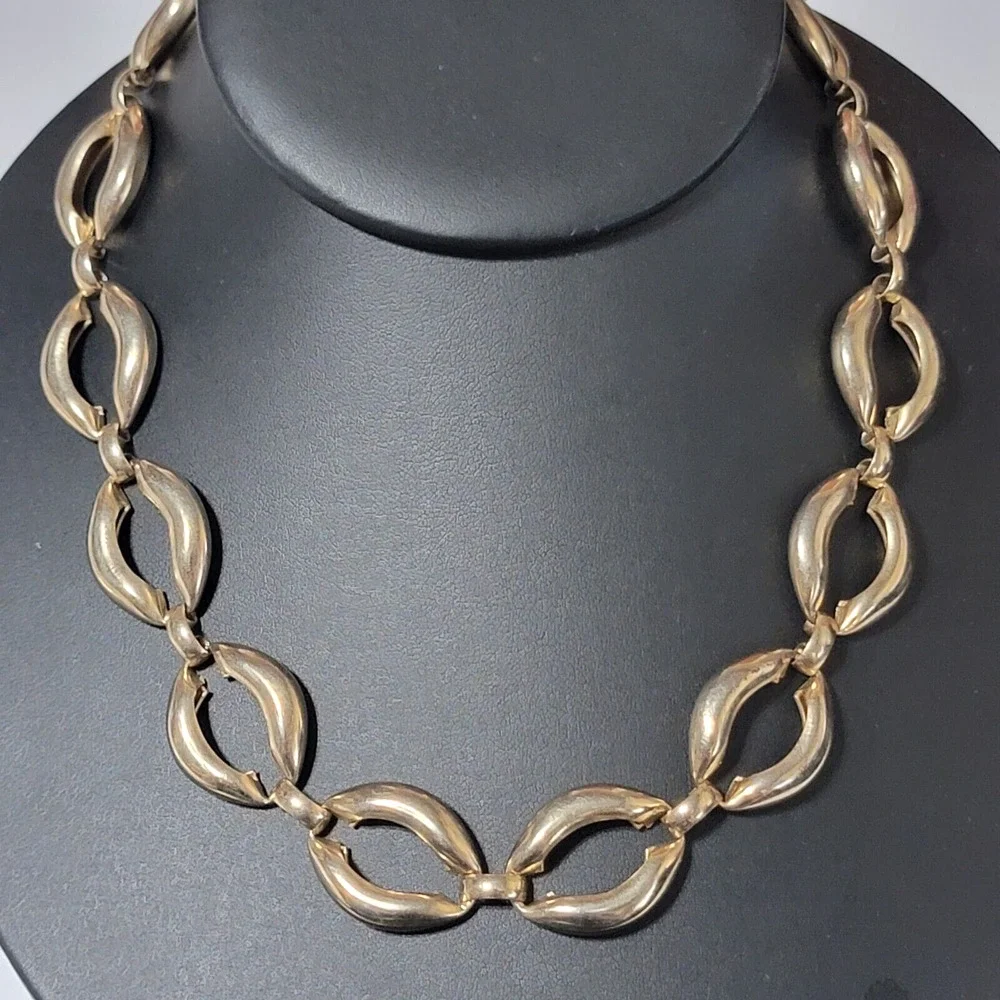 Vintage Gold-tone Link Necklace, 16” Chunky‎ Mid-century Jewelry gn01-48